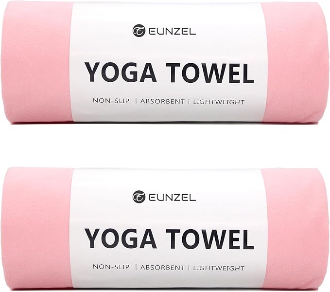 Eunzel 2 Pack Hot Yoga Towel Non Slip Yoga Mat Towel Non-Slip Sweat Absorbent Microfiber Towel for Hot Yoga, Pilates and Workout 72" x 26.5", Pink-FlexoryFit