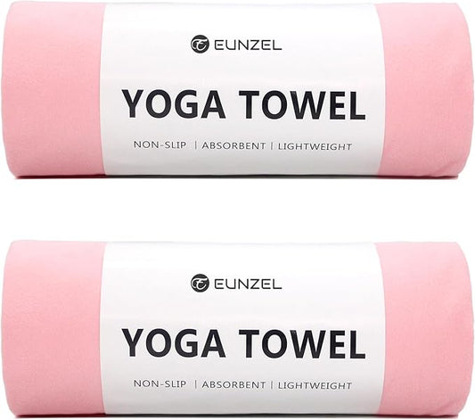 Eunzel 2 Pack Hot Yoga Towel Non Slip Yoga Mat Towel Non-Slip Sweat Absorbent Microfiber Towel for Hot Yoga, Pilates and Workout 72" x 26.5", Pink-FlexoryFit