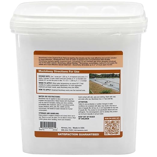 Airmax MuckAway, Natural Pond Muck Remover, Cleans & Clears Away Muck & Sludge, Easy to Use Bacteria & Enzyme Tablets, Safe for The Environment, Treats 1,500 Sq Ft, 6 Month Supply, 16 Scoops, 8 lbs