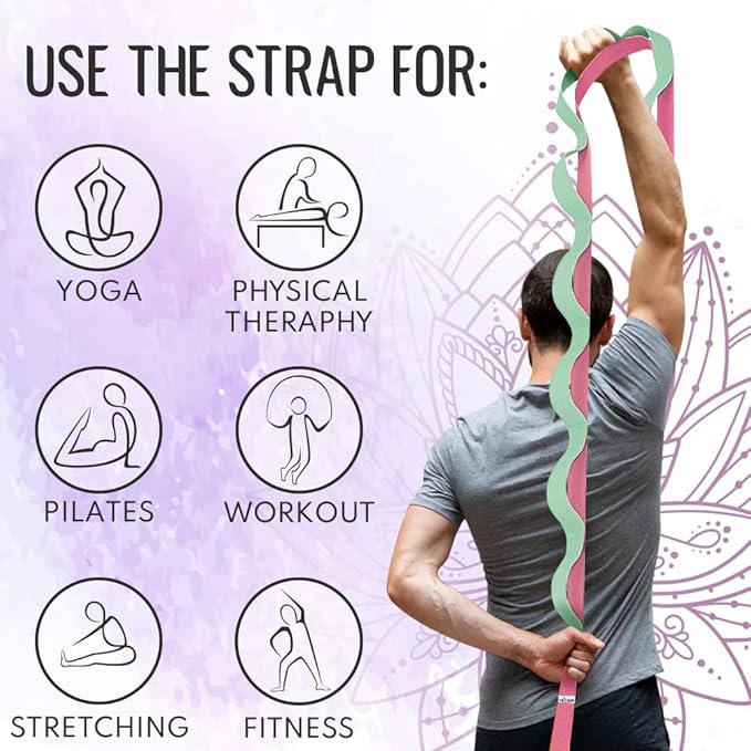 TECEUM Stretching Strap for Yoga & Physical Therapy – 10 Loops – Non-Elastic Leg Stretch Straps for Stretching, Exercising, Pilates, Post-Injury Rehabilitation for All Levels – Men & Women-FlexoryFit