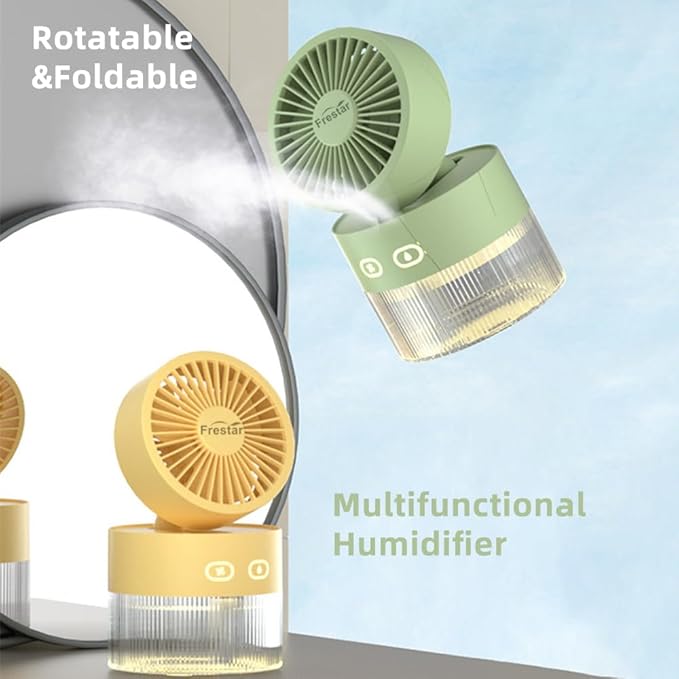 Personal Cooling Fan and Small Air Humidifier 350ml with LED Night Light, Desktop USB Charging Humidifier and Fan 3 in 1 for Office and Small Room, No Battery (Green)