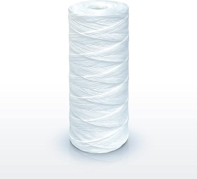 High Capacity Wound String 5 Micron Sediment Water Filter Cartridge 10” x 4.5” Removes Sand, Dirt, Silt, Rust, Extended Filter Life Compatible with 355215-45, 84637, PC10, WP1097P, WPX597P (20 Pack)