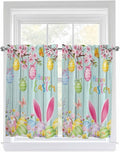 Happy Easter Tier Curtains 45 Inches Long, Spring Bunny Eggs Flower Teal Wood by Unknown
