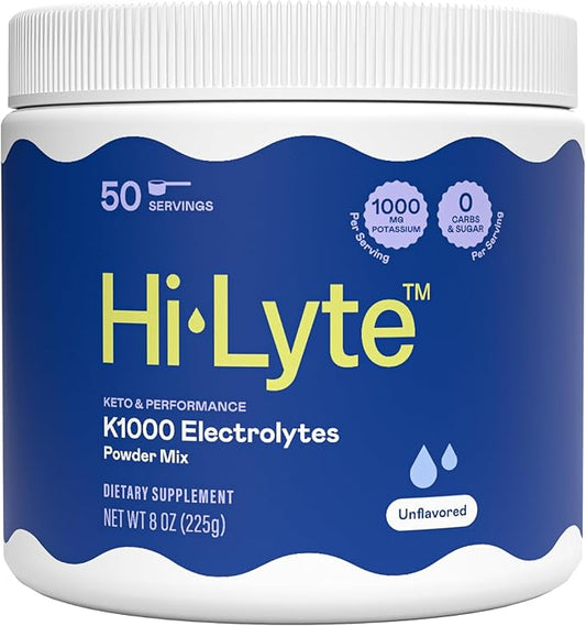 Hi-Lyte Keto K1000 Electrolyte Powder | Unflavored | Hydration Supplement Drink Mix | Boost Energy & Beat Leg Cramps | No Sugar, Stevia, Maltodextrin | 50 Servings-FlexoryFit