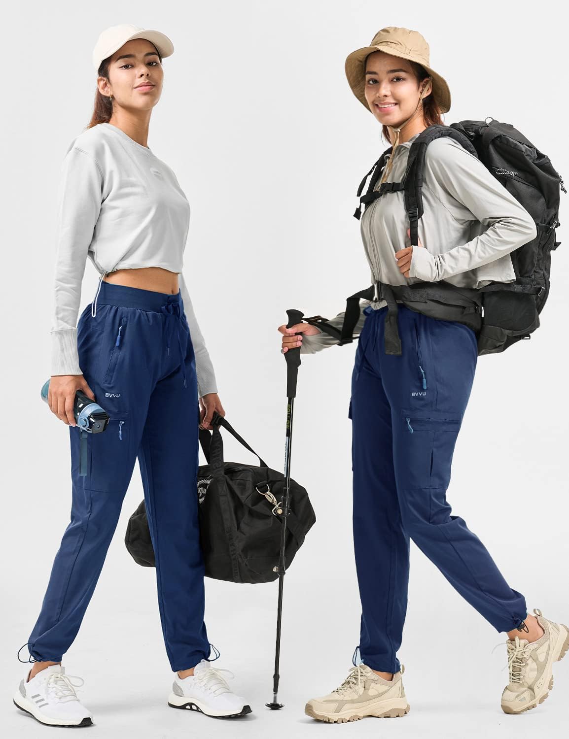 BVVU Women's Hiking Pants Lightweight Quick Dry Travel Outdoor Pants Waterproof Work Cargo Joggers with Zipper Pockets