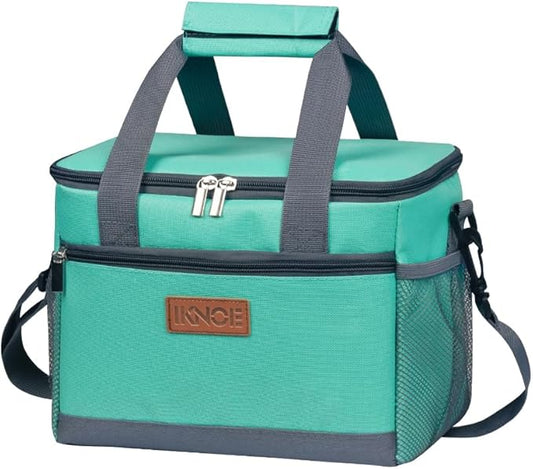 iknoe Large Foldable Cooler Bag, 8.5L Insulated Lunch Bag, Leakproof Lunch Cooler Tote with Multi-Bag Design Suitable for Beach, Picnic and Office Use,Mint Green 15-Can-FlexoryFit