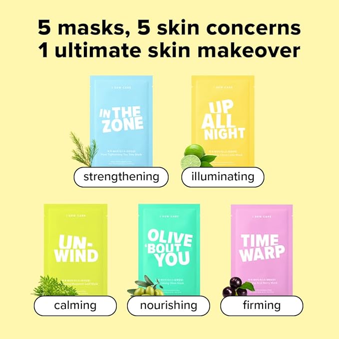 I DEW CARE Glass Skin Face Mask Variety Pack - Let's Do This Sheet | For Perfect Care Routine, Korean Face Masks Skincare, Olive Extract, Chamomile, Vitamin B3, Moisturizing, 5 Count-FlexoryFit