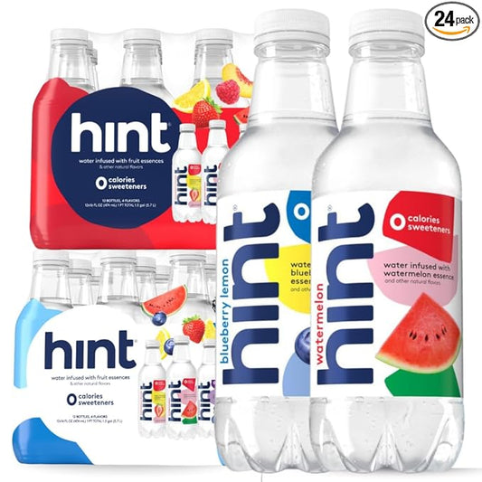 Hint Bottled Water, Red & White Variety Pack Bundle - Purified Flavored Water with Zero Calories, Sugar Free, Natural Flavors - 16 Fl Oz (Pack of 24)-FlexoryFit