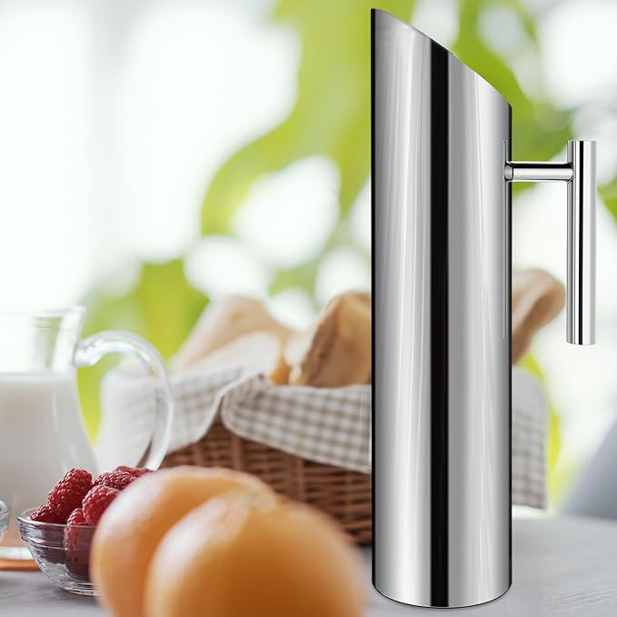 3 Pack Stainless Steel Water Pitcher 67oz/2L Modern Metal Pitcher with Ice Guard Silver Carafe Drink with Handle or Iced Hot Drink Tea Juice Coffee Beer
