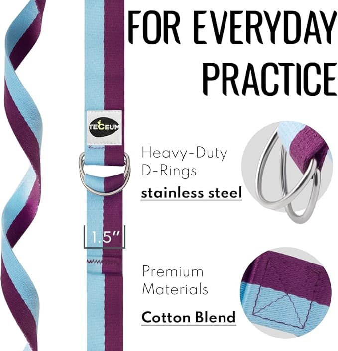 TECEUM Yoga Strap & Mat Strap – 2 IN 1 – Cotton – 6 ft 8 ft 10 ft (30+ colors) – Adjustable Non-Slip Belt for Yoga, Pilates, Stretching, Physical Therapy, Fitness & Home Workout – For Carrying Mats-FlexoryFit