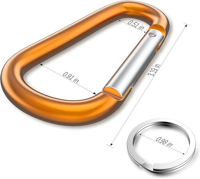 sprookber 3" Aluminum Carabiner D Ring, Caribeener Clips, Spring Snap Hook for Keychain Clip, Set of 10