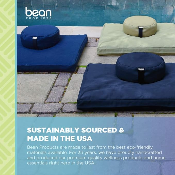 Bean Products Zafu Meditation Pillows for Sitting on Floor, Yoga Cushion, Cotton/Buckwheat Fill Yoga Pillow, Zafu Meditation Cushion, Zen Kneeling Prayer Pad- Made in USA - 14" Round - Forest Green-FlexoryFit
