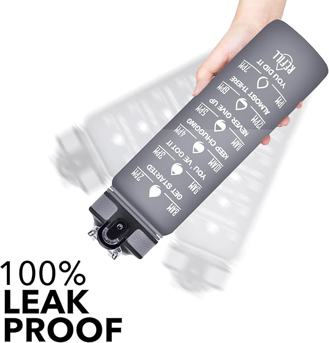 Hyeta 32 oz Water Bottles with Times to Drink and Straw, Motivational Water Bottle with Time Marker, Leakproof, Drinking Sports Water Bottle for Fitness, Gym and Outdoor-FlexoryFit