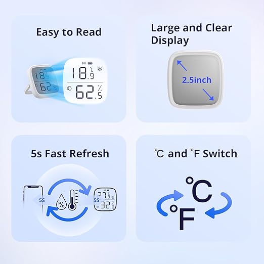 SONOFF Zigbee Indoor Temperature Humidity Sensor, SNZB-02D LCD Zigbee Thermometer Hygrometer, Works with Alexa & Google Home for Remote Monitoring and Home Automation, ZigBee 3.0 Hub Required, 1-Pack