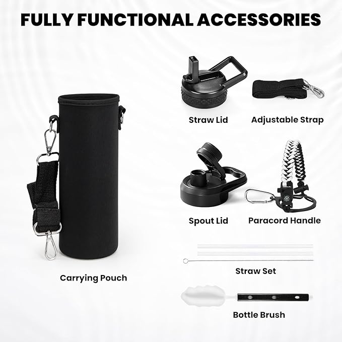 Insulated Water Bottle 20 oz, Triple Wall Vacuum Stainless Steel (Cold for 48 Hrs), Leak Proof & Non-BPA, Kids Water Bottle Jug for School with Straw Spout Lids, Ombre: White/Black-FlexoryFit