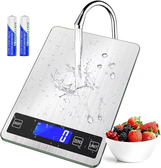 ''Cooking Master' 22lb Digital Kitchen Scale,Food Scale Measures in Grams and Ounces for Weight Cooking Baking,1g/0.1oz Precise Graduation,Stainless Steel and Tempered Glass-FlexoryFit