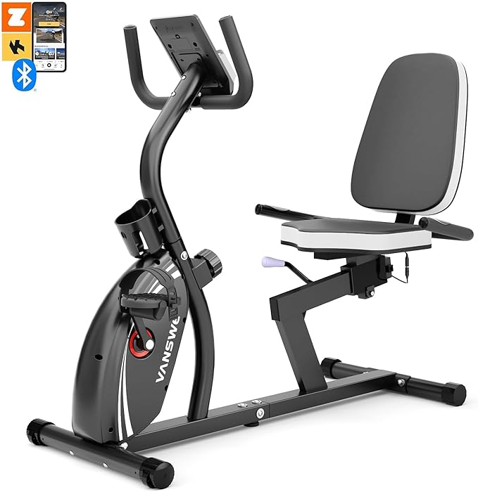 VANSWE Recumbent Exercise Bike for Adults Seniors - Recumbent Bikes for Home with Magnetic Resistance, Bluetooth and App Connectivity, Pulse Sensor-FlexoryFit