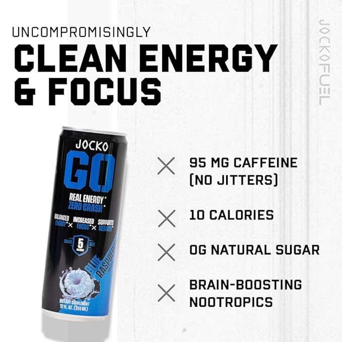 Jocko GO Energy Drink - Keto, Vitamin B12, Vitamin B6, Electrolytes, L Theanine, Magnesium- Energy Boost, Sugar Free Nootropic Monk Fruit Blend - 12 Pack (Lemon Lime)-FlexoryFit