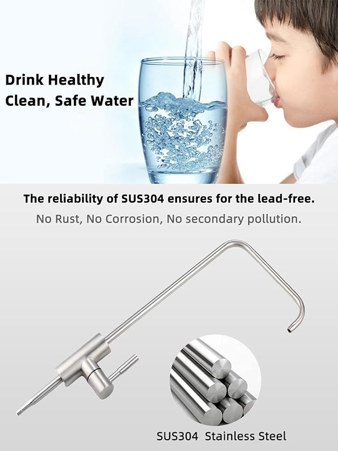 Drinking Water Faucet,Lead-Free Water Filter Faucet,Easy to Install Reverse Osmosis Faucets for Kitchen Bar Sink,Brushed Nickel SUS304 Stainless Steel