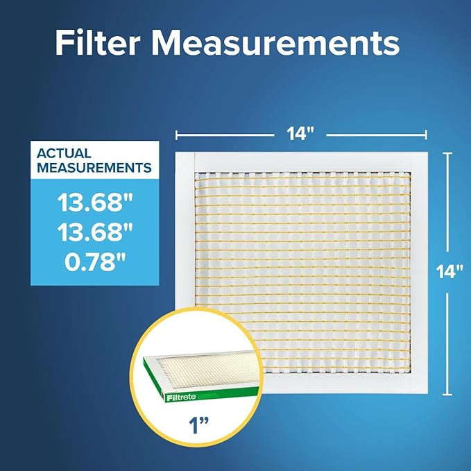 Filtrete 14x14x1 AC Furnace Air Filter, MERV 8, MPR 700, Tough on Pollen, Easy on Airflow, 3-Month Pleated 1-Inch Electrostatic Air Cleaning Filter, 4-Pack (Actual Size 13.688 x 13.688 x 0.78 in)