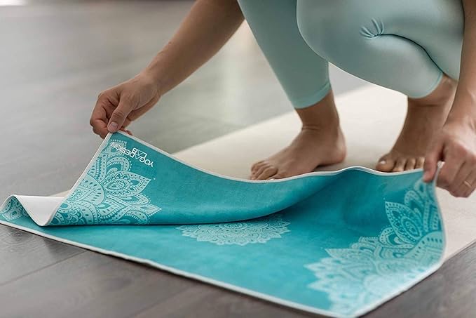 Yoga Design LAB | The Hand Towel | Premium Non Slip Hand Towel | Designed in Bali | Colorful Eco Printed + Quick Dry + Soft | Hot Yoga, Bikram, Ashtanga, Sport, Barre, Travel (Mandala Turquoise)-FlexoryFit