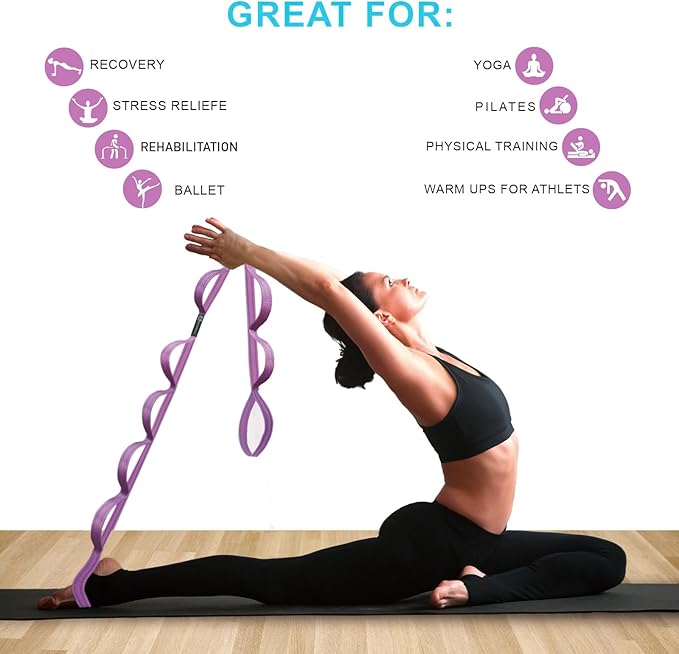 Premium Durable Stretch Straps with Loops, Stretching Strap for Physical Therapy, Multi-Loop Yoga Strap Fitness Exercise Strap for Yoga, Pilates, Dance, Flexibility&Exercise-FlexoryFit
