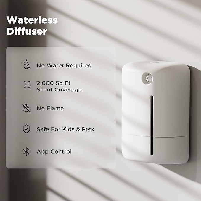 Hotel Scent Diffuser Starter Kit - Waterless Essential Oil Aromatherapy Diffuser - for Home -Cold Air Diffuser Machine for Large Room - App Control - Studio Scent Diffuser - Office Fragrance - White