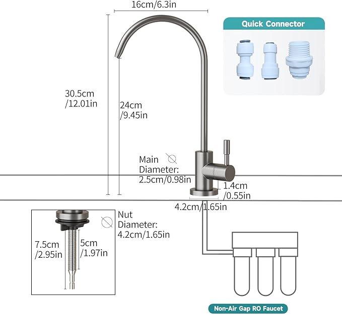 Kitchen Sink Faucet with Pull - Down Sprayer, 2 - Handle 3 - in - 1 Kitchen Sink Filter Faucet, Cold and Hot Mixer Drinking Water Faucet (Grey-01)