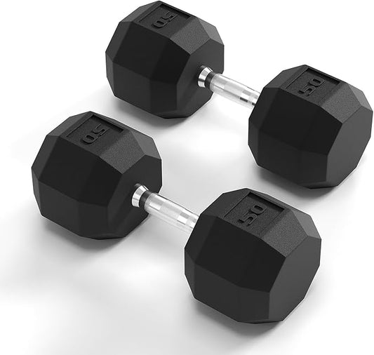 Rubber Coated Hex Dumbbell Weight Set, Multiple Sizes Exercise & Fitness Dumbbells,100LB Set,110LB Set,200LB,350LB,450LB,550LB, 35-50Lbs Pairs for Muscle Toning, Strength Building & Full Body Workout-FlexoryFit