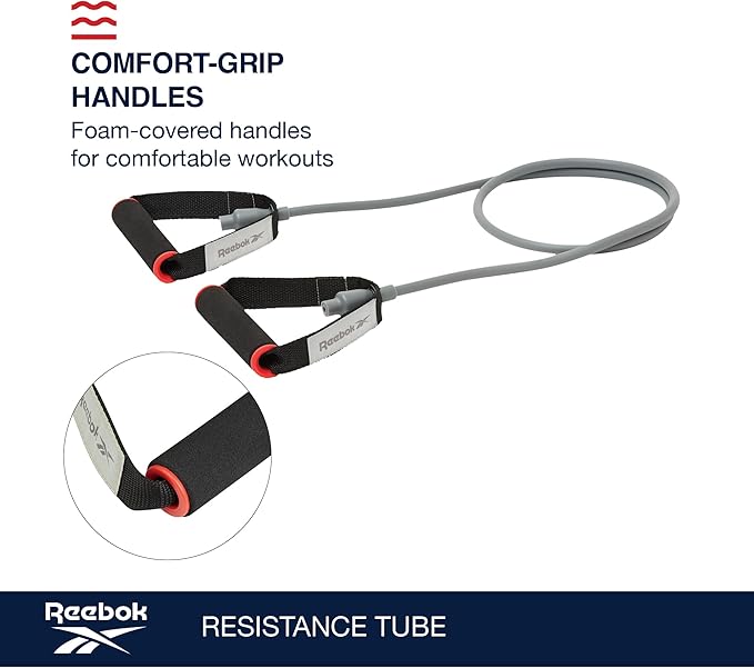 Reebok Resistance Tube Full Body Workout, Warm-Up & Strength Training Resistance Bands with Handles, Non-Slip Stretch Bands for Exercise, Fitness Bands for Men & Women-FlexoryFit
