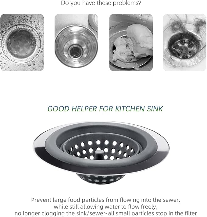 Kitchen Set of 2 Sink Strainers, Flexible Silicone Good Grip Kitchen Sink Drainers, Traps Food Debris and Prevents Clogs, Large Wide 4.5’ Diameter Rim
