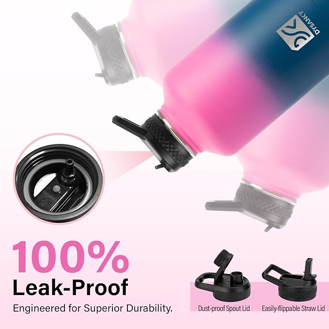 Insulated Water Bottle | Thickened Stainless Steel Vacuum Metal | Portable Sports Half Gallon Large Water Jug for Gym and Hiking with Straw, Carrier Bag, Handle Strap | BPA-Free 64 oz-FlexoryFit