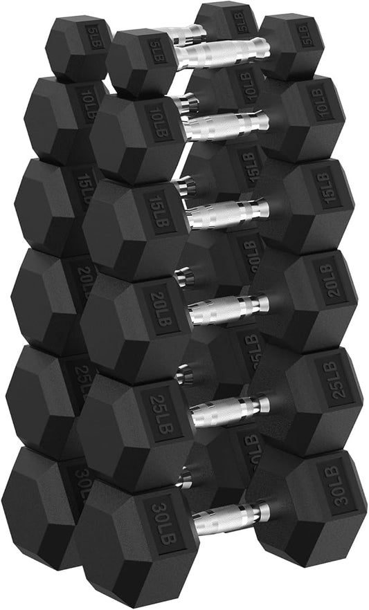 PAPABABE Hex Dumbbell Set, 45-135 lb Rubber Encased Home Gym Dumbbells, Weights Dumbbells Set for Women & Men, Hand Weight with Anti-Slip Grip-FlexoryFit