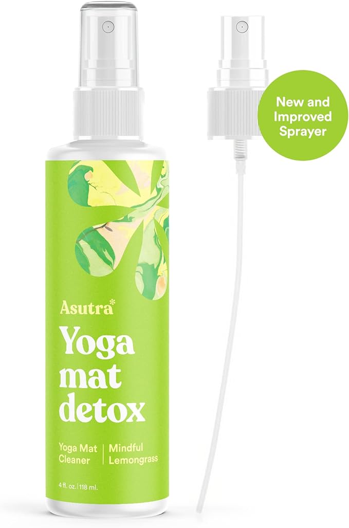 ASUTRA Yoga Mat Cleaner Spray (Mindful Lemongrass), 4 fl oz - No Slippery Residue, Organic Essential Oils Deep-Cleansing for Fitness Gear & Gym Equipment, Microfiber Towel Included-FlexoryFit