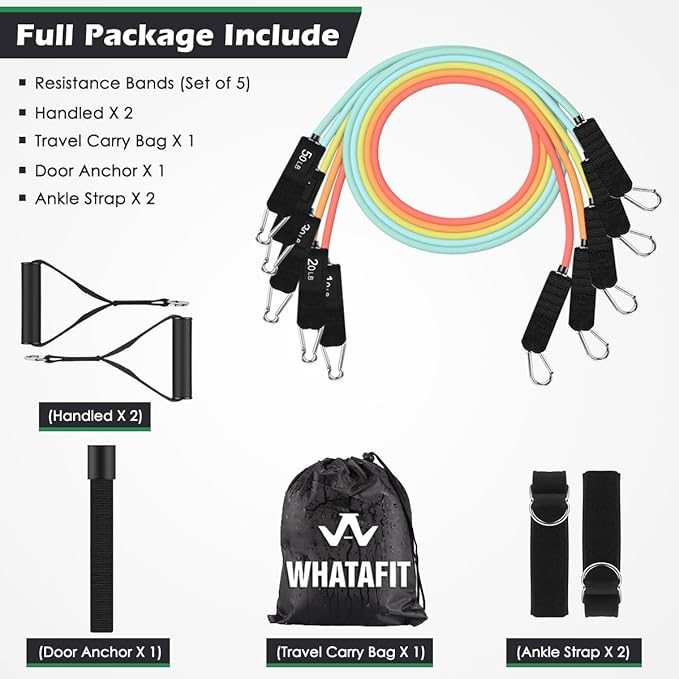WHATAFIT Resistance Bands, Exercise Bands，Resistance Bands for Working Out, Work Out Bands with Handles for Men and Women Fitness, Strength Training Home Gym Equipment-FlexoryFit
