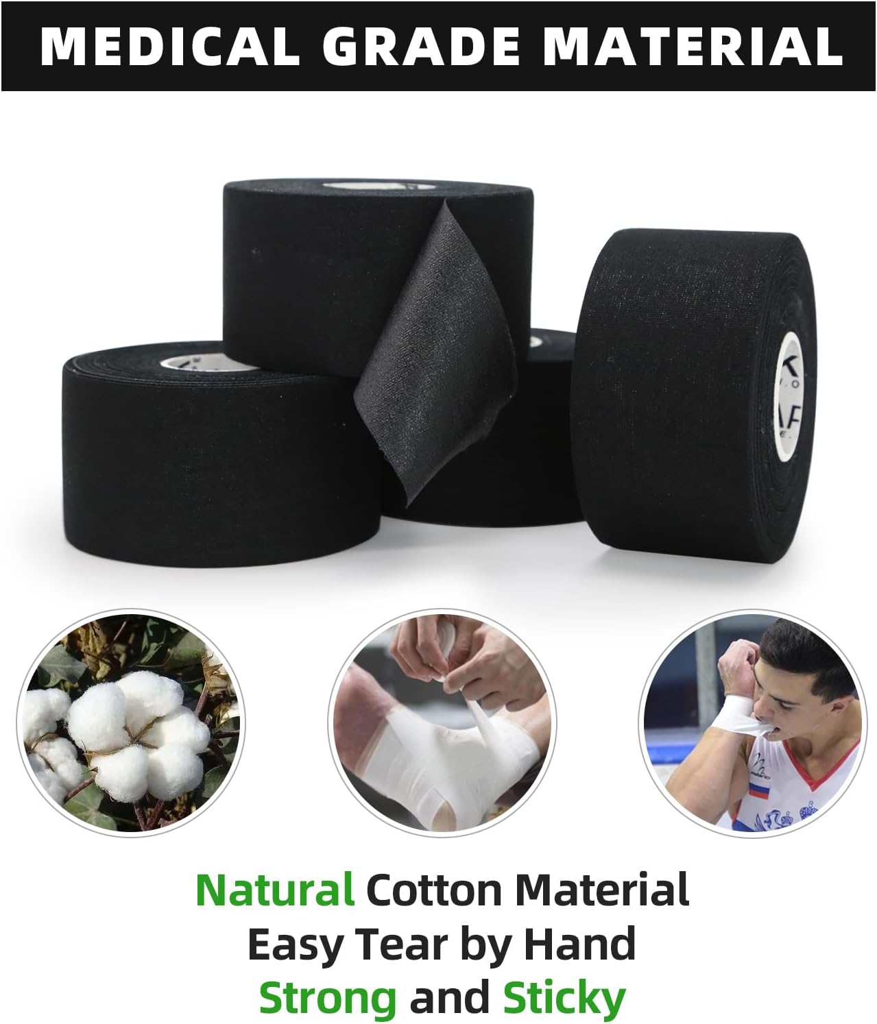 OK TAPE Athletic Sports Tape（4 Packs) - 45ft Per Roll Very Strong Tape for Athlete & Sport Trainers & First Aid Injury Wrap, Perfect for Fingers Ankles Wrist on Bat, Hockey Stick - Black
