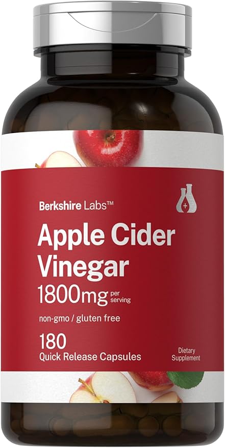 Horbaach Apple Cider Vinegar Capsules | 1800mg | 180 Count | Non-GMO, Gluten-Free Supplement | by Berkshire Labs-FlexoryFit