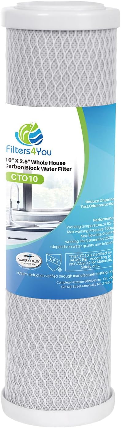 CFS – 2 Pack Carbon Block Water Filter Cartridges Compatible with OptiPure CTOS-10 Models – Removes Bad Taste – Whole House Replacement Filter Cartridge – 10" Replacement Cartridge – 0.5 Micron