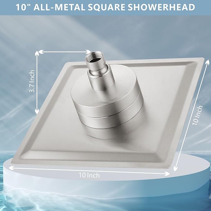 High Pressure Rain Shower Head with Filtered - 10" All Metal Square Showerhead Filter for Remove Chlorine and Harmful Substances, Brushed Nickel