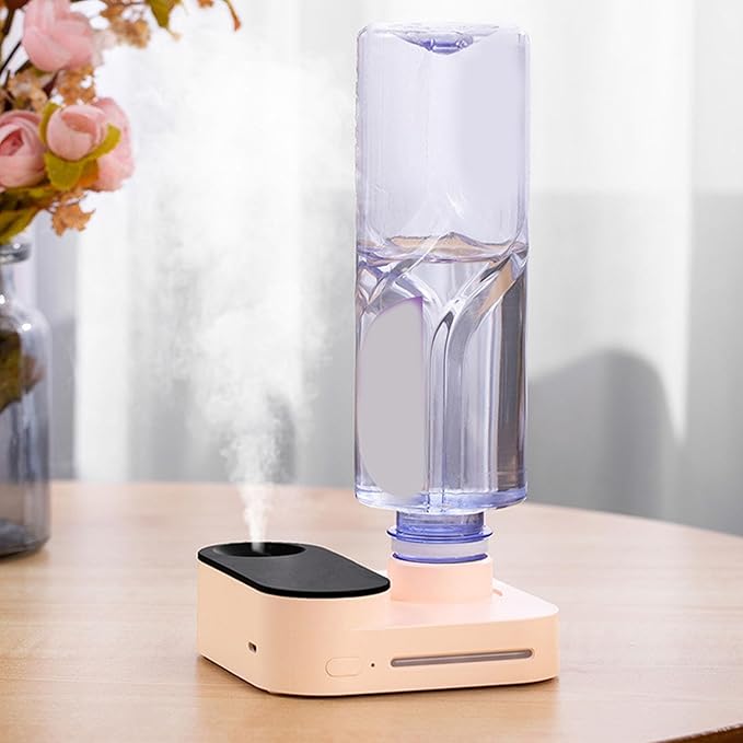 Mini Water Bottle Humidifier, Compact Size Design USB Charging Large Spray Portable Cordless Bottle Humidifier for Travel Car and Bedroom (Pink)
