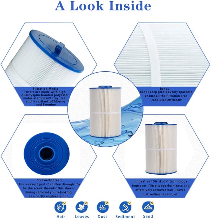 Spa Filter 6CH-960 Replaces Jacuzzi Filters J-300 J-400,Unicel 6CH-960,Pleatco PJW60TL-F2S,Filbur FC-2800,6540-476, 6540-383, Hot Tub Filter with Closed Handle 2 Pack（ Not be Removed）