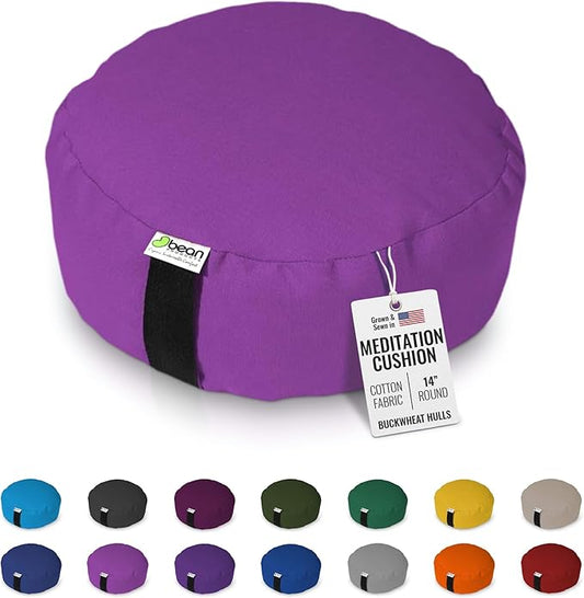 Bean Products Zafu Meditation Pillows for Sitting on Floor, Yoga Cushion, Cotton/Buckwheat Fill Yoga Pillow, Zafu Meditation Cushion, Zen Kneeling Prayer Pad- Made in USA - 14" Round - Orchid-FlexoryFit