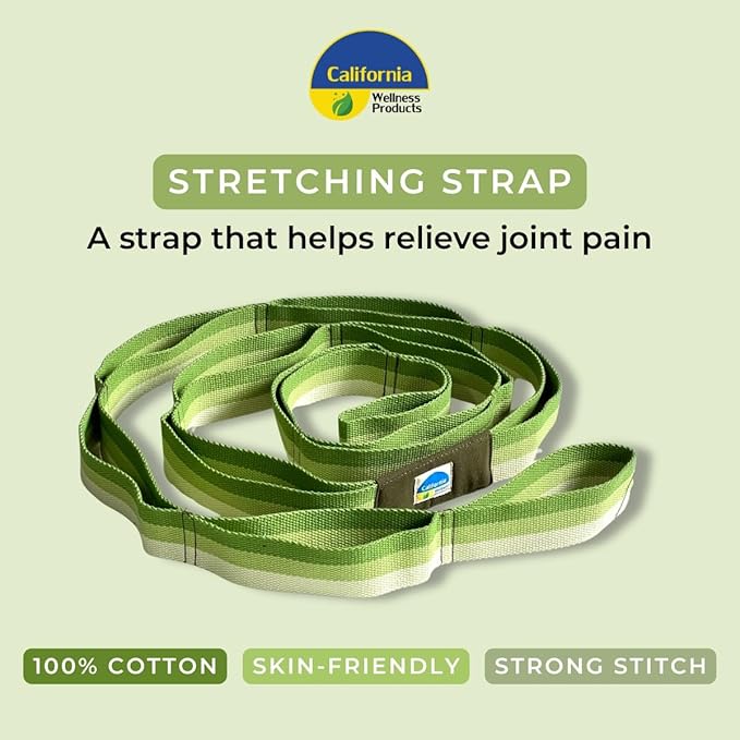 California Yoga Strap | Yoga Belt with Loops | 12 Multi Loop & Non-Elastic | Stretching Strap | Gym Workout & Exercise Bands | Physical Therapy | Improves Sitting Posture for Women & Men-FlexoryFit