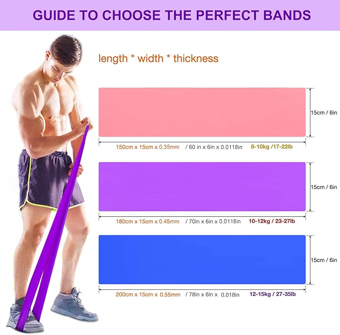 Resistance Bands Set, 3 Pack Professional Latex Elastic Bands for Home or Gym Upper & Lower Body Exercise, Physical Therapy, Strength Training, Yoga, Pilates, Rehab, Blue & Purple & Pink-FlexoryFit