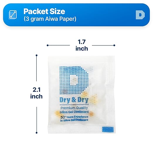 Dry & Dry 3 Gram [1000 Packets] Orange Indicating Silica Gel Packets Desiccants - Food Safe Silica Packs, Silica Gel, Silica Packets, Desiccant Packs for Food Storage