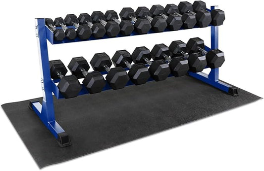 WF Athletic Supply Rubber Coated Hex Dumbbell Set, Multiple Choices Available - Dumbbells with Rack Stand and Mat, or Dumbbells Only (200/550/1200/2100/3000 LB)-FlexoryFit