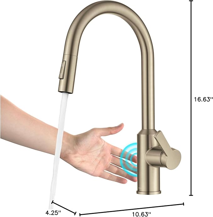 KRAUS Oletto Touchless Sensor Pull-Down Single Handle Kitchen Faucet in Spot-Free Antique Champagne Bronze, KSF-2830SFACB