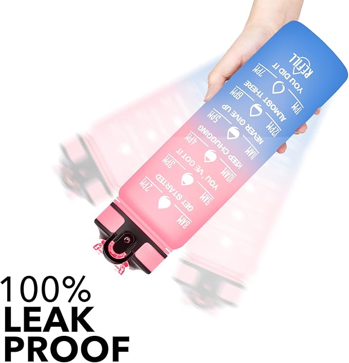 Hyeta 32 oz Water Bottles with Times to Drink and Straw, Motivational Water Bottle with Time Marker, Leakproof, Drinking Sports Water Bottle for Fitness, Gym and Outdoor-FlexoryFit
