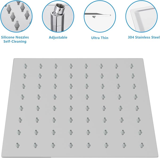 Lordear Rainfall Shower Head 6 Inch Solid Square Ultra Thin 304 Stainless Steel Polish Chrome Rain Setting Shower Heads,Waterfall Full Body Coverage with Silicone Nozzles