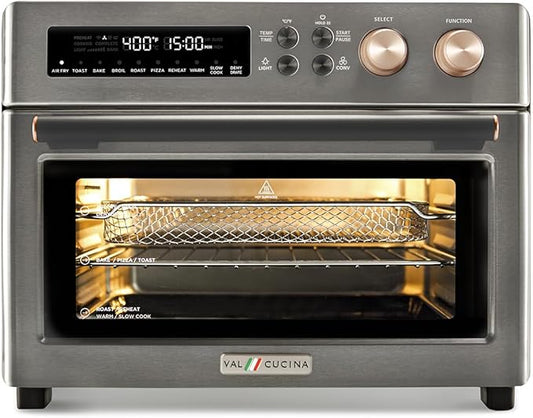 Infrared Heating Air Fryer Toaster Oven, Extra Large Countertop Convection Oven 10-in-1 Combo, 6-Slice Toast, Enamel Baking Pan Easy Clean with Recipe Book, Black Matte Stainless Steel-FlexoryFit